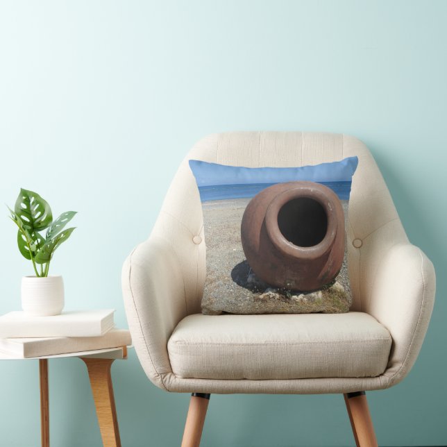 Traditional Greek Terracotta Pot on the Beach Cushion (Chair)