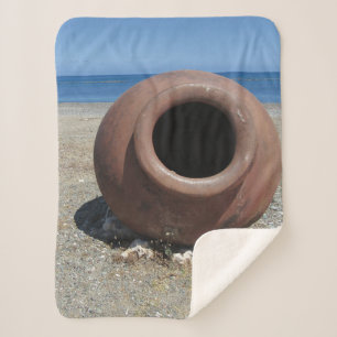 Traditional Greek Terracotta Pot on the Beach Sherpa Blanket