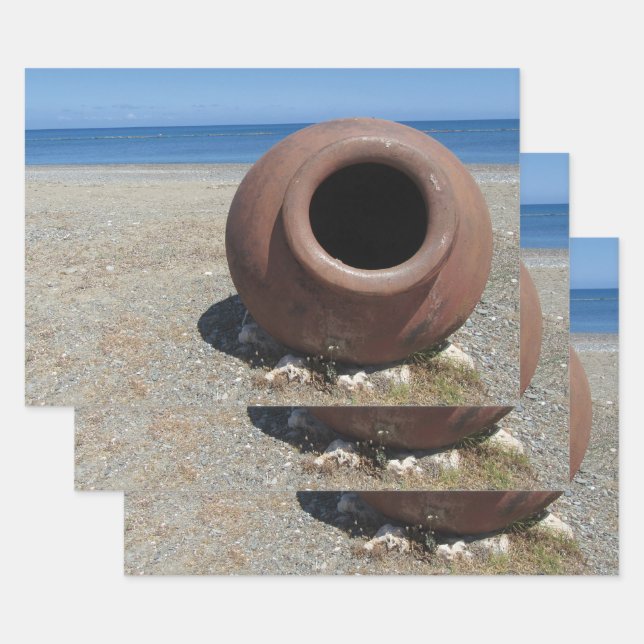 Traditional Greek Terracotta Pot on the Beach Wrapping Paper Sheet (Set)