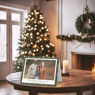 Traditional Green and Red Ornament Christmas Photo Holiday Card