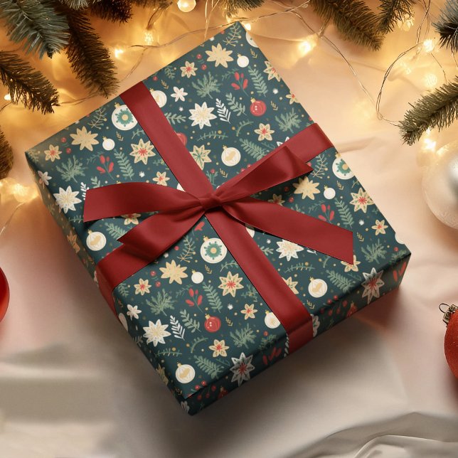 Traditional Green Christmas Ornament Pattern Wrapping Paper (Creator Uploaded)