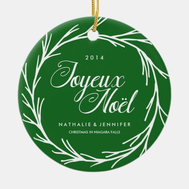 Traditional Green Christmas Photo Ornament (Front)