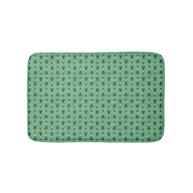 Traditional Green Christmas Trees & Reindeer   Bath Mat (Front)