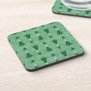 Traditional Green Christmas Trees & Reindeer Coaster
