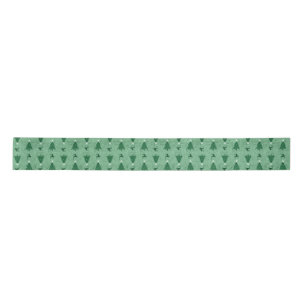 Traditional Green Christmas Trees & Reindeer     Satin Ribbon