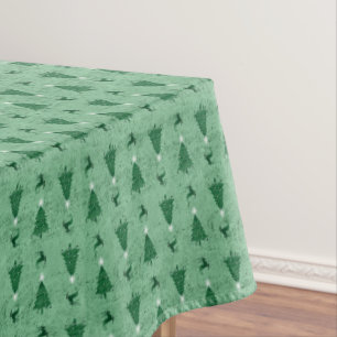 Traditional Green Christmas Trees & Reindeer Tablecloth