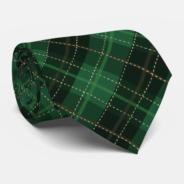 Traditional Green Diagonal Holiday Plaid Pattern Tie (Rolled)