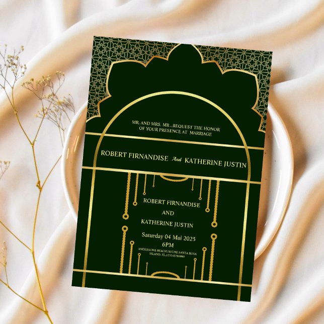 Traditional Green GOLD Mandala Indian Wedding Invitation (Creator Uploaded)