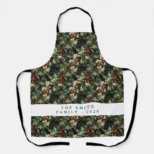 Traditional Green Holly Holiday Apron