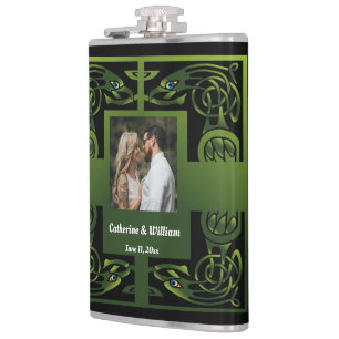 Traditional Green Irish Celtic Design Hip Flask
