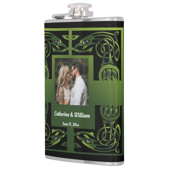 Traditional Green Irish Celtic Design    Hip Flask (Left)