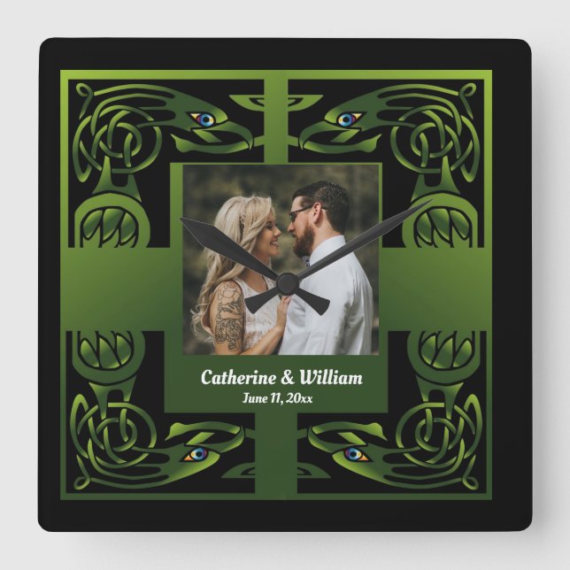 Traditional Green Irish Celtic     Square Wall Clo Square Wall Clock (Front)