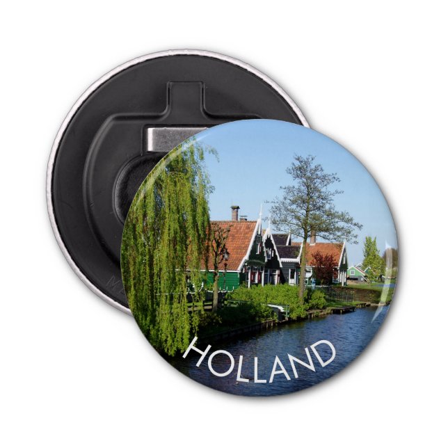 Traditional Green Red Dutch Timber Houses Photo Bottle Opener (Front)