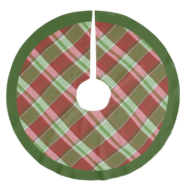 Traditional Green Red Plaid Festive Christmas Brushed Polyester Tree Skirt (Front)
