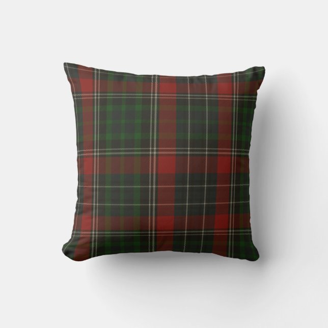 Traditional Green & Red Stuart Tartan Plaid Cushion (Front)