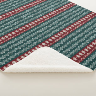 Traditional Green Red White Christmas Fake Knit Sherpa Blanket
