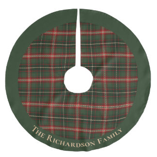 Traditional Green Tartan Christmas Family Name Brushed Polyester Tree Skirt