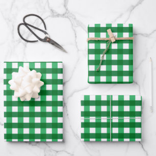 Traditional green white Gingham plaid grid pattern Wrapping Paper Sheet
