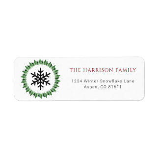 Traditional Green Wreath Snowflake Christmas Return Address Label
