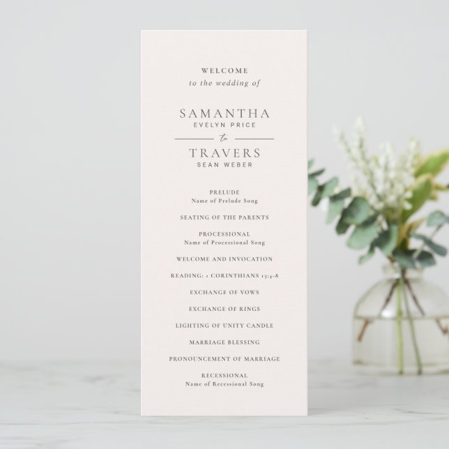 Traditional Grey Elegant Wedding Program (Standing Front)