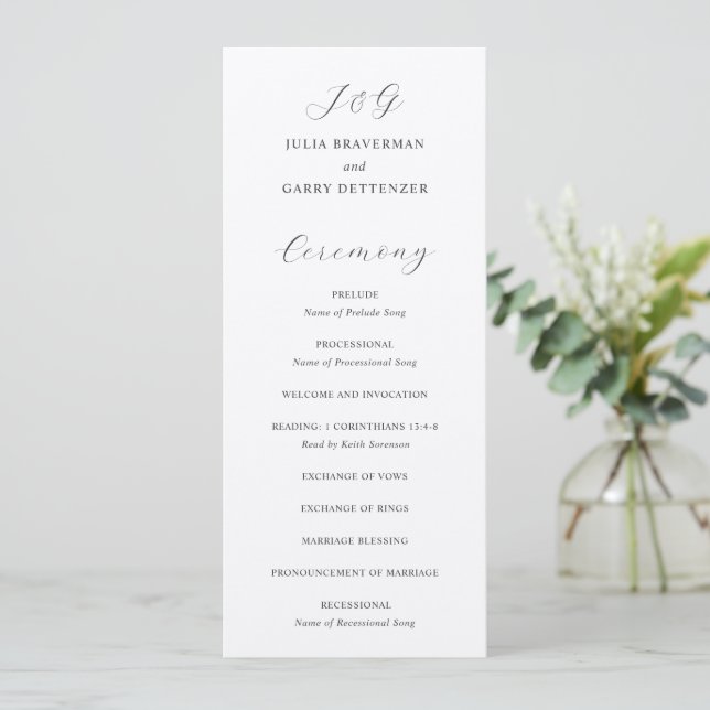 Traditional Grey Elegant Wedding Program (Standing Front)