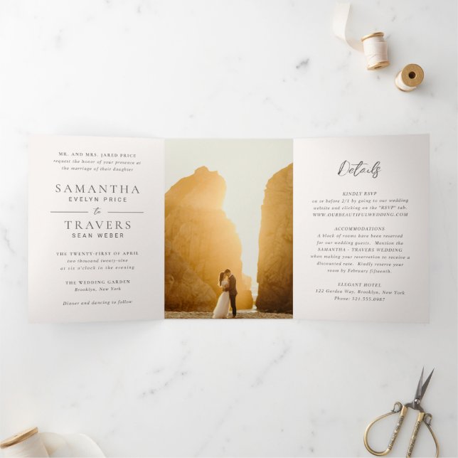 Traditional Grey Elegant Wedding Tri-Fold Invitation (Inside)
