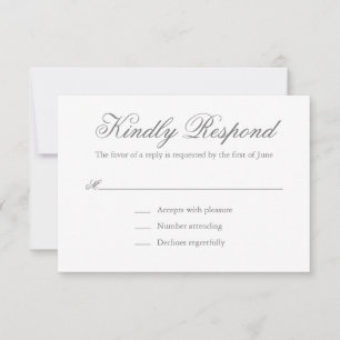 Traditional Grey Formal Elegant Wedding RSVP Card