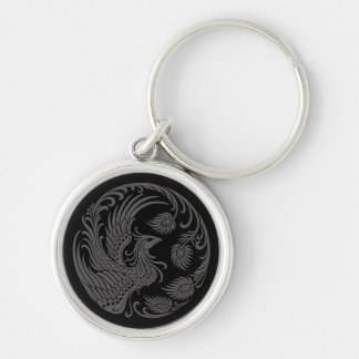 Traditional Grey Phoenix Circle on Black Key Ring