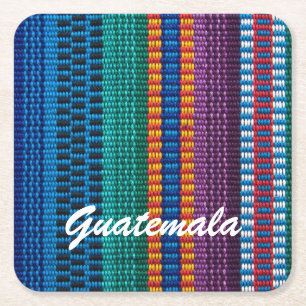 Traditional Guatemala fabric weave custom text Square Paper Coaster