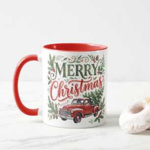 Traditional Hand Lettering Christmas Truck Mug
