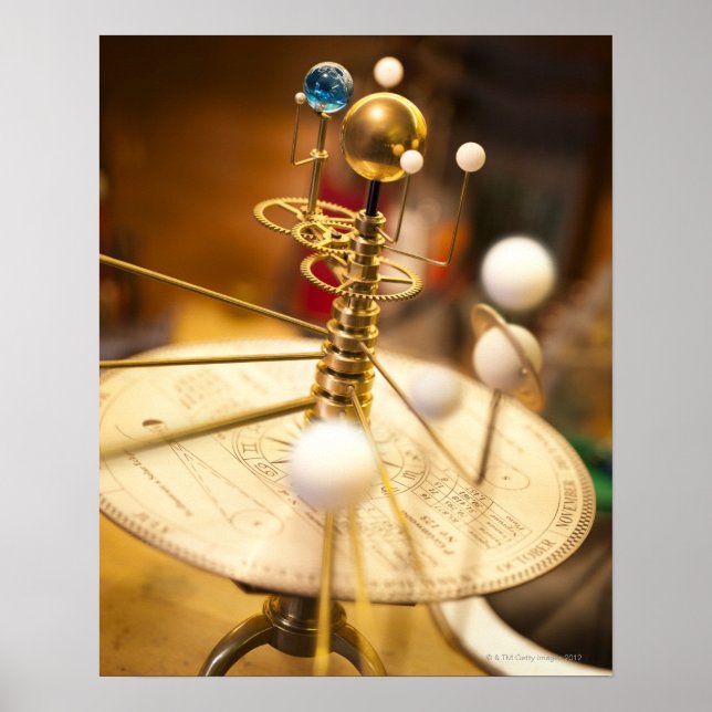 Traditional handcrafted brass orrery with the poster (Front)