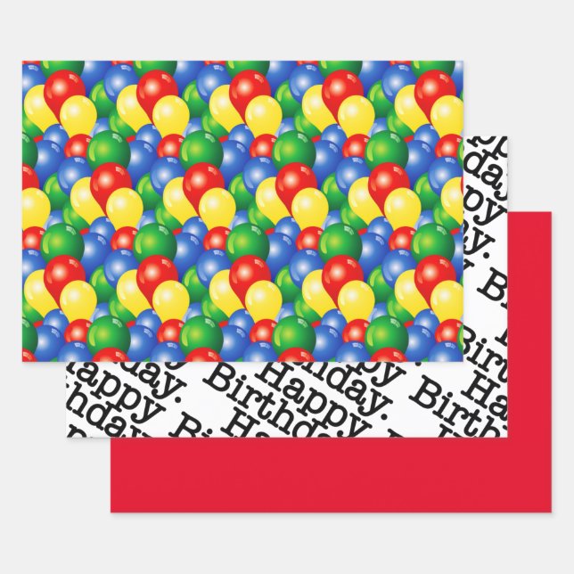 Traditional Happy Birthday balloons Wrapping Paper Sheet (Set)