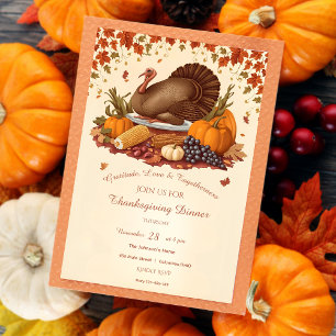 Traditional Harvest Feast Thanksgiving Dinner  Invitation