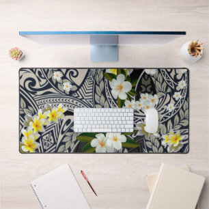 Traditional Hawaiian Tapa and Plumeria Desk Mat