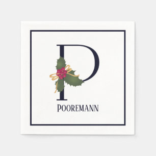 Traditional Holiday Monogram Letter P Paper Napkin