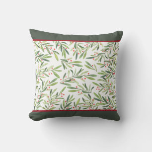 Traditional Holly Red Berries Christmas Holiday Cushion