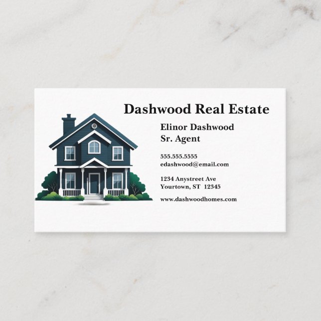 Traditional House Logo Real Estate Agent Business Card (Front)