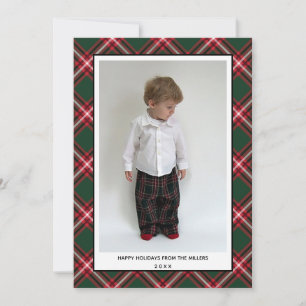 Traditional Hunter Green Tartan Plaid Photo Holiday Card