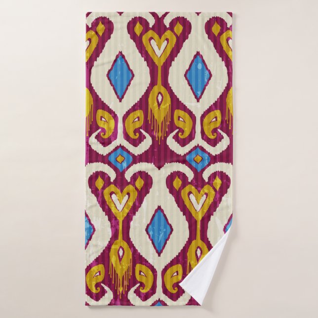 Traditional ikat fabric seamless pattern bath towel (Bath Towel)