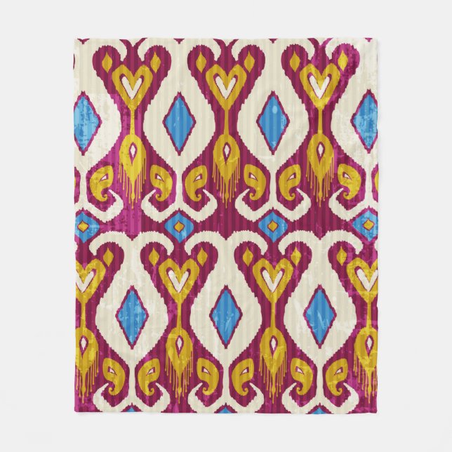 Traditional ikat fabric seamless pattern fleece blanket (Front)