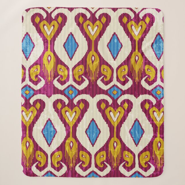 Traditional ikat fabric seamless pattern sherpa blanket (Front)