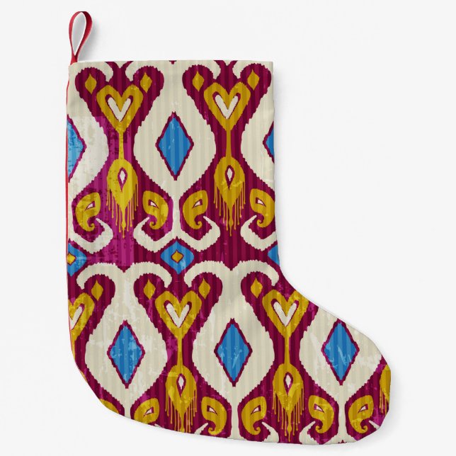 Traditional ikat fabric seamless pattern small christmas stocking (Front)