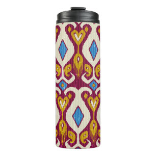 Traditional ikat fabric seamless pattern thermal tumbler