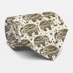 Traditional India Elephant Block Print Design Tie