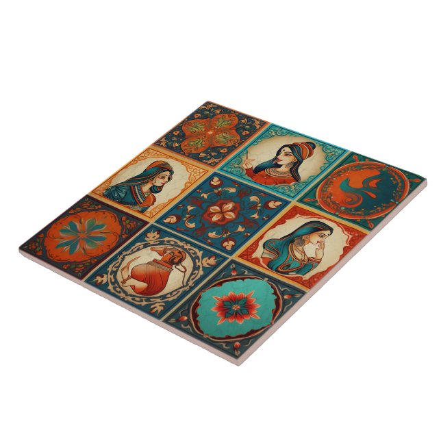 Traditional India Traditional Ornamental Art 6 Ceramic Tile (Side)