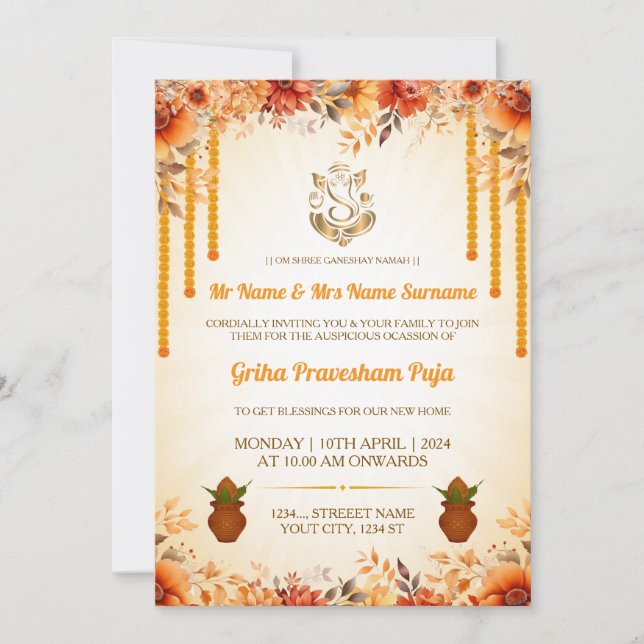 Traditional Indian Griha Pravesham Invitation (Front)