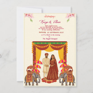 Traditional Indian Hindu Wedding Invitation with R