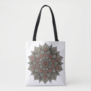 Traditional Indian Mandala Art in Black and Red Tote Bag