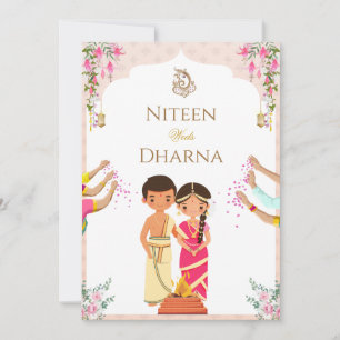 Traditional Indian Marriage Card Cute Toon Couple