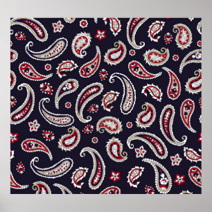 Traditional Indian paisley, navy pattern. Poster